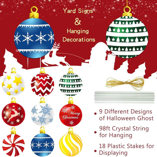 9Pcs Christmas Yard Signs With Stakes And Cords Christmas Balls Yard Signs Decorations For Outdoor Yard Porch Tree Lawn Decorations Xmas Party Decor Clearance