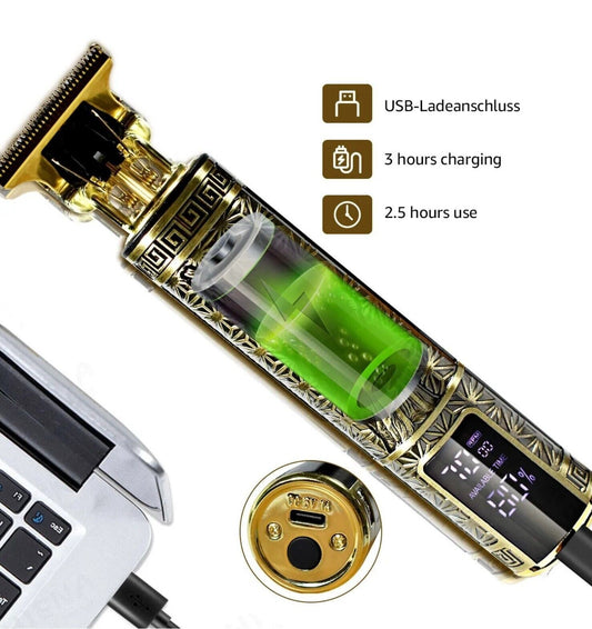 Cordless Beard Trimmer & Hair Clippers for Men, USB Rechargeable Hair Cutting Kit, Professional Barber Shaving Machine, LED Display, Metal Body, Precision Trimmer with Guide Combs