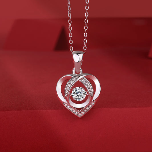 Heart To Have Your Luxurious Fashion Diamond Pendant Necklace Set With Mosan Diamond Silver Ornaments