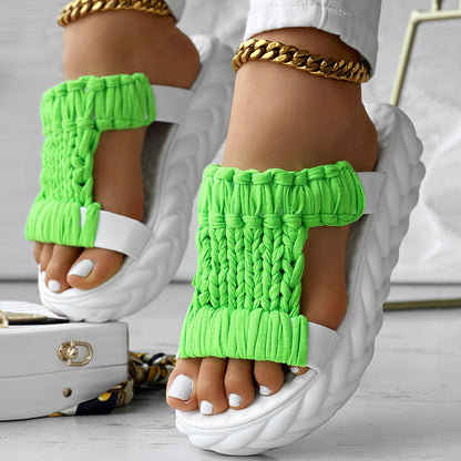 Platform Sandals Summer Braided Knit Hollow Open Toe Slipper Sandals - Anklet Not Included