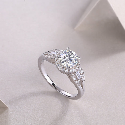Luxury Fashion Large Diamond Wedding Ring With Moissanite Silver Ring