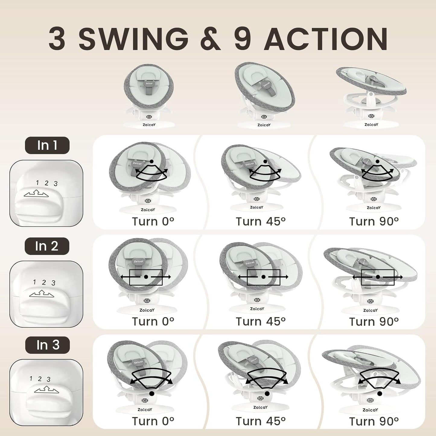 Baby Swing For Infants With Motion Detection, Electric Baby Swing With 3 Swing Modes, 12 Lullabies  5-Speeds