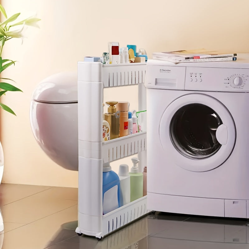 3-Tier Ultra-Thin Refrigerator Side Rack - Freestanding Storage Shelf, Suitable For Bathroom, Kitchen, Living Room - Durable Plastic Organizer Rack With Wheels, Space-Saving Design