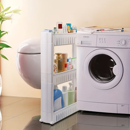 3-Tier Ultra-Thin Refrigerator Side Rack - Freestanding Storage Shelf, Suitable For Bathroom, Kitchen, Living Room - Durable Plastic Organizer Rack With Wheels, Space-Saving Design