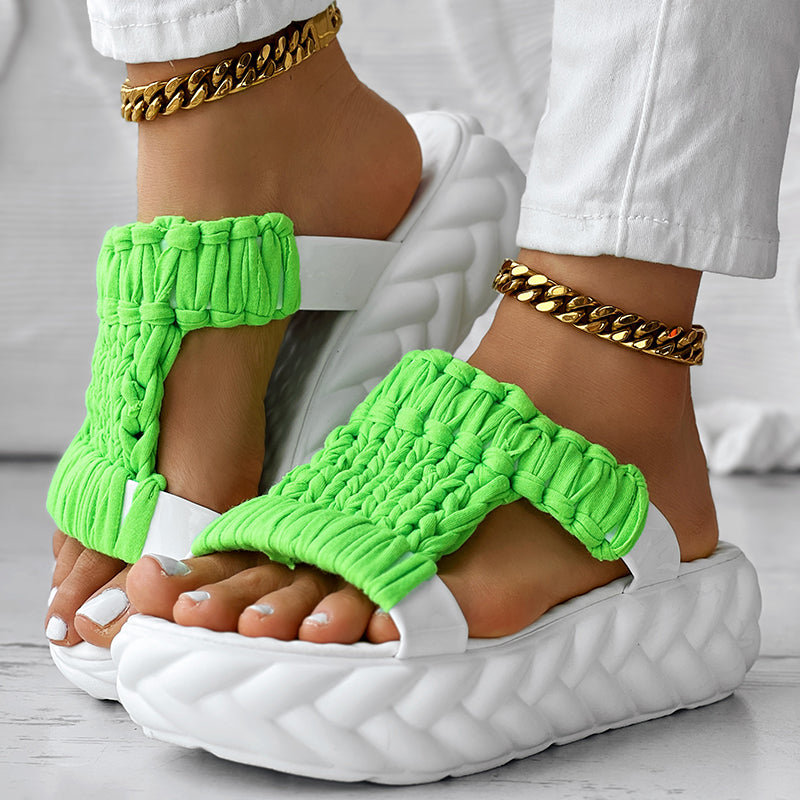 Platform Sandals Summer Braided Knit Hollow Open Toe Slipper Sandals - Anklet Not Included
