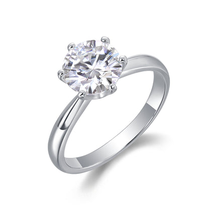 Classic Six-prong Mossan Diamond Silver Open Ring And Fixed Ring