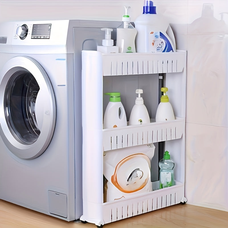 3-Tier Ultra-Thin Refrigerator Side Rack - Freestanding Storage Shelf, Suitable For Bathroom, Kitchen, Living Room - Durable Plastic Organizer Rack With Wheels, Space-Saving Design