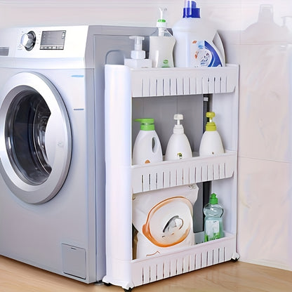 3-Tier Ultra-Thin Refrigerator Side Rack - Freestanding Storage Shelf, Suitable For Bathroom, Kitchen, Living Room - Durable Plastic Organizer Rack With Wheels, Space-Saving Design