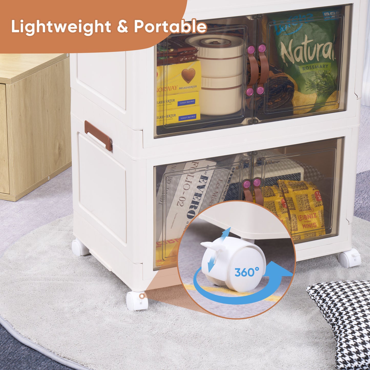 Portable Collapsible Storage Box, Folding Storage Bin - Clear Transparent Design With Lids And Pulley