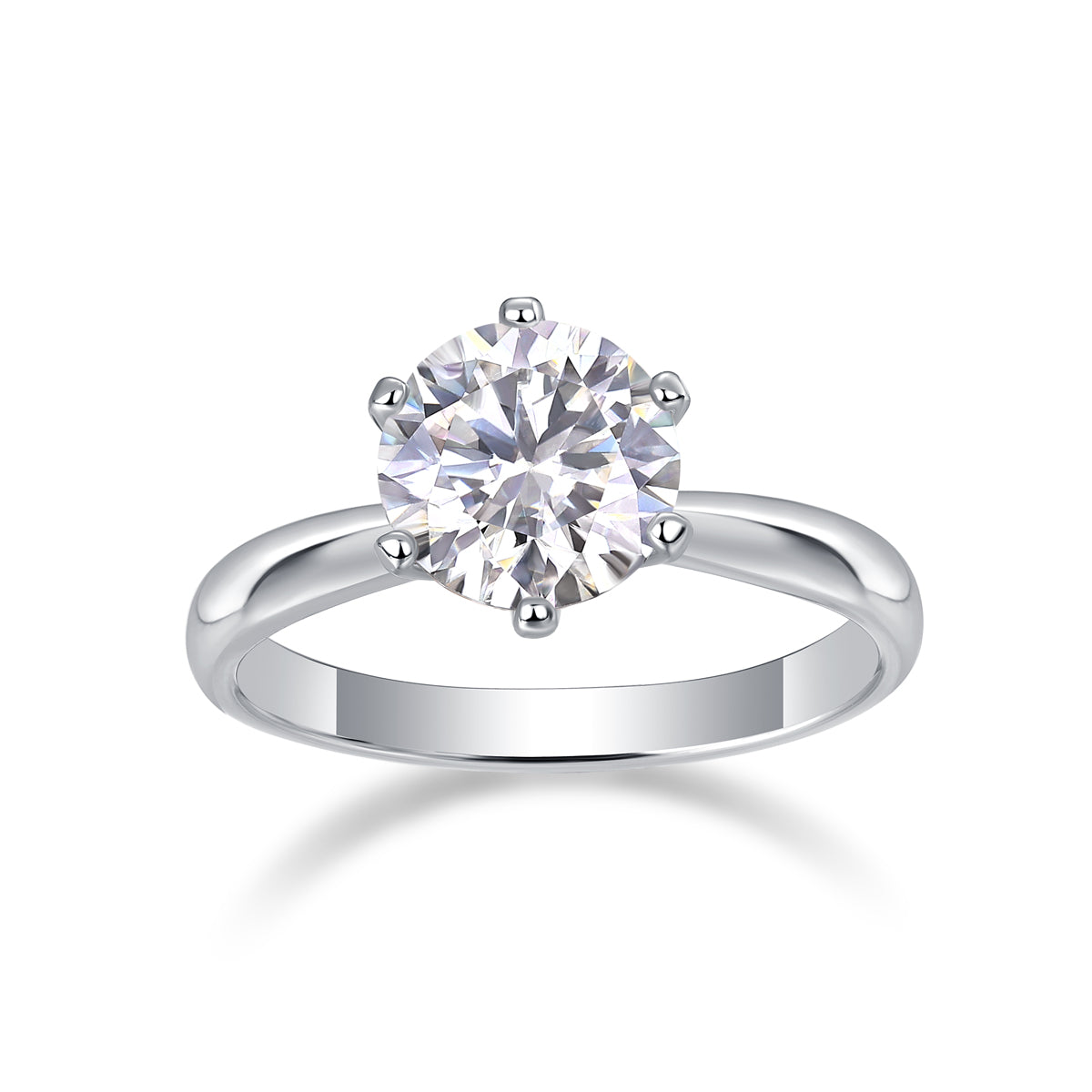 Classic Six-prong Mossan Diamond Silver Open Ring And Fixed Ring