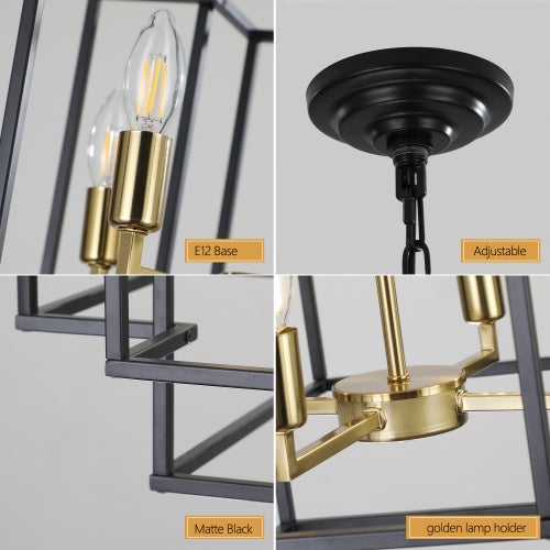 8 Lights Black & Gold Lantern Tiered Chandelier, Industrial Farmhouse Chandelier - No Bulbs Unavailable Platform- Temu
