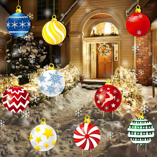 9Pcs Christmas Yard Signs With Stakes And Cords Christmas Balls Yard Signs Decorations For Outdoor Yard Porch Tree Lawn Decorations Xmas Party Decor Clearance