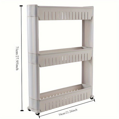 3-Tier Ultra-Thin Refrigerator Side Rack - Freestanding Storage Shelf, Suitable For Bathroom, Kitchen, Living Room - Durable Plastic Organizer Rack With Wheels, Space-Saving Design