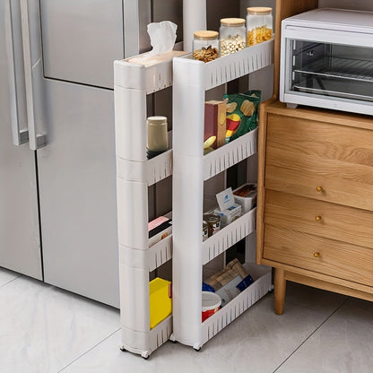 3-Tier Ultra-Thin Refrigerator Side Rack - Freestanding Storage Shelf, Suitable For Bathroom, Kitchen, Living Room - Durable Plastic Organizer Rack With Wheels, Space-Saving Design