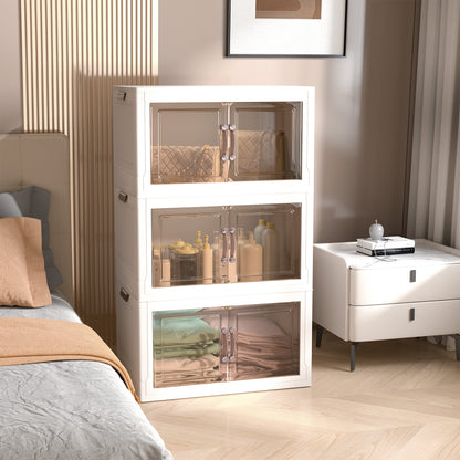 Portable Collapsible Storage Box, Folding Storage Bin - Clear Transparent Design With Lids And Pulley