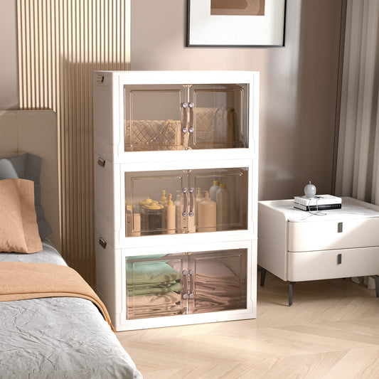 Portable Collapsible Storage Box, Folding Storage Bin - Clear Transparent Design With Lids And Pulley