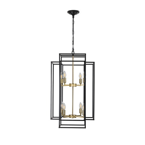8 Lights Black & Gold Lantern Tiered Chandelier, Industrial Farmhouse Chandelier - No Bulbs Unavailable Platform- Temu