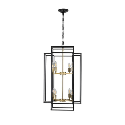 8 Lights Black & Gold Lantern Tiered Chandelier, Industrial Farmhouse Chandelier - No Bulbs Unavailable Platform- Temu