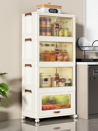 Baby Safety Transparent Opening Lid Indoor Home Decoration Storage Cabinet With Wheels