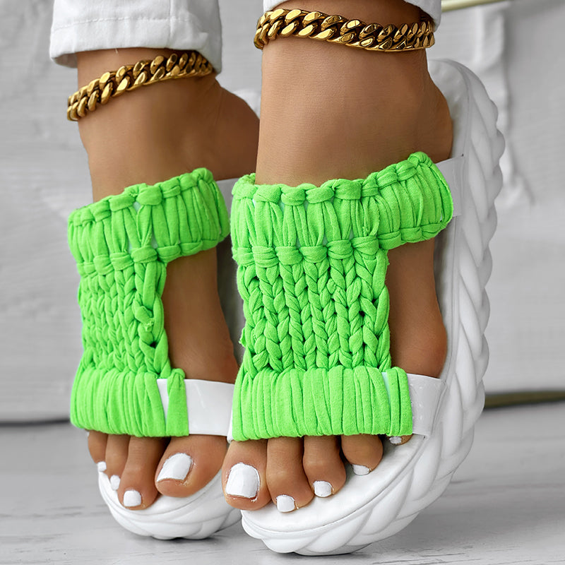 Platform Sandals Summer Braided Knit Hollow Open Toe Slipper Sandals - Anklet Not Included