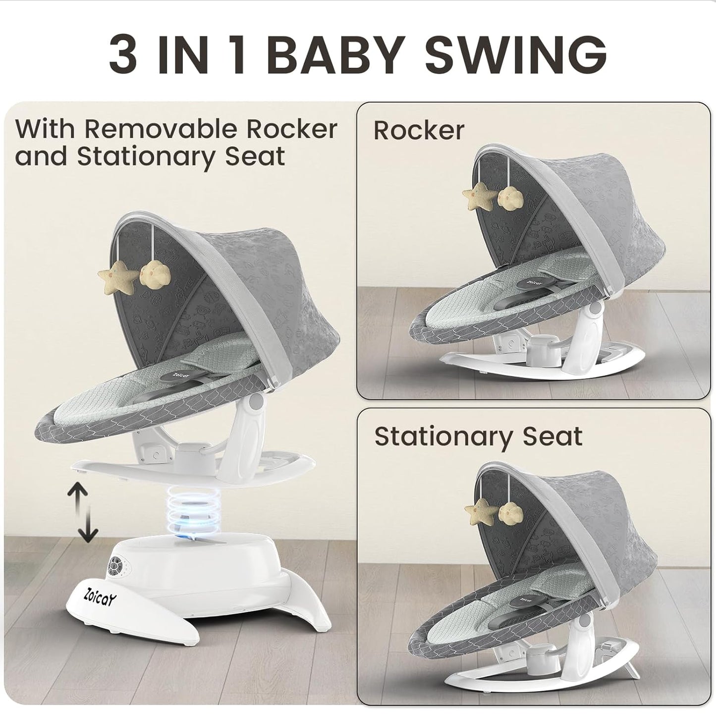 Baby Swing For Infants With Motion Detection, Electric Baby Swing With 3 Swing Modes, 12 Lullabies  5-Speeds